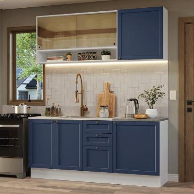 Armário de Cozinha Compacta Vik Madesa 04 5 Portas 3 Gavetas MDF 180 cm Branco-azul