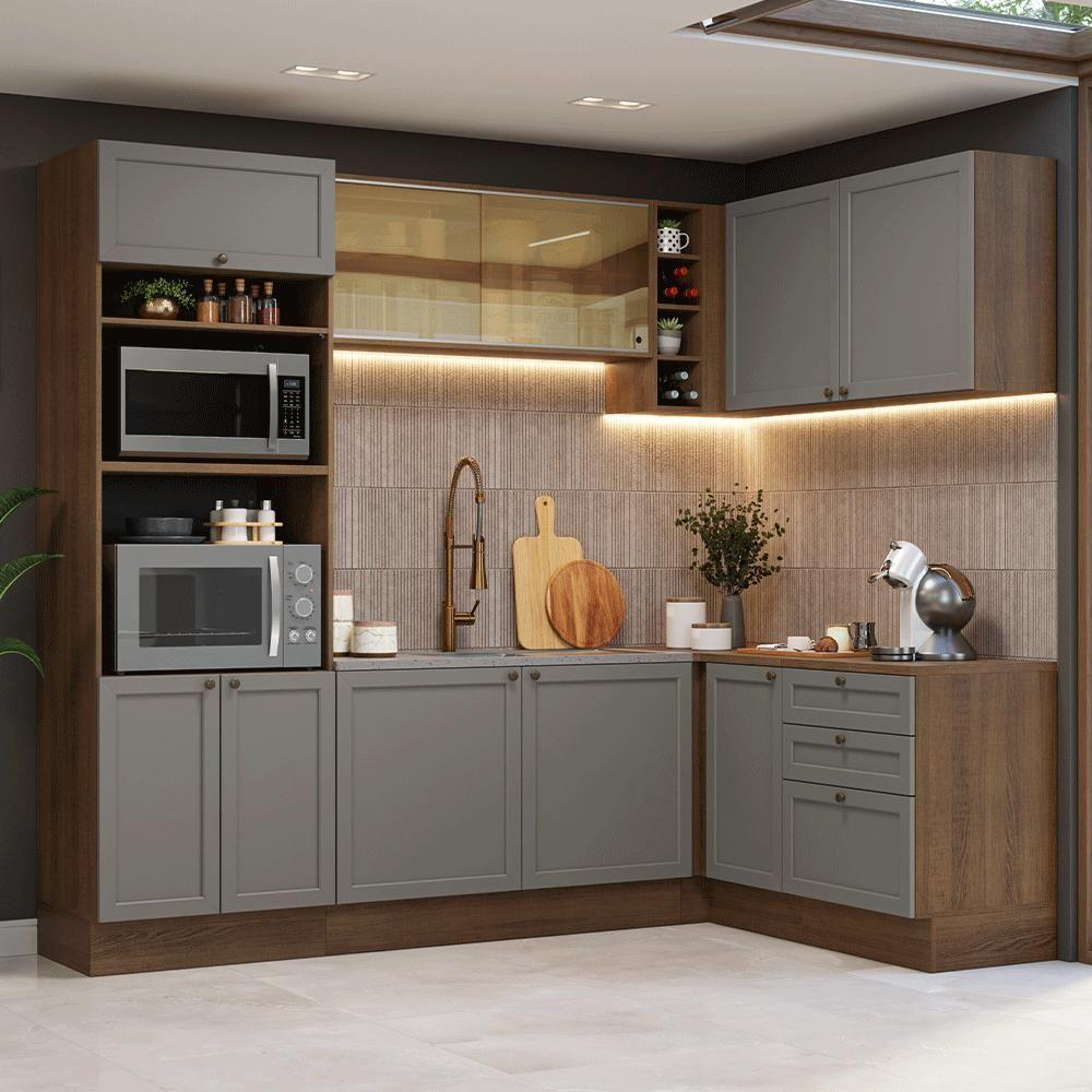 Armário De Cozinha Completa De Canto 399 Cm Rustic-cinza Vik Madesa 02 Rustic-cinza - 1