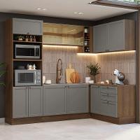 Armário De Cozinha Completa De Canto 399 Cm Rustic-cinza Vik Madesa 02 Rustic-cinza - 1