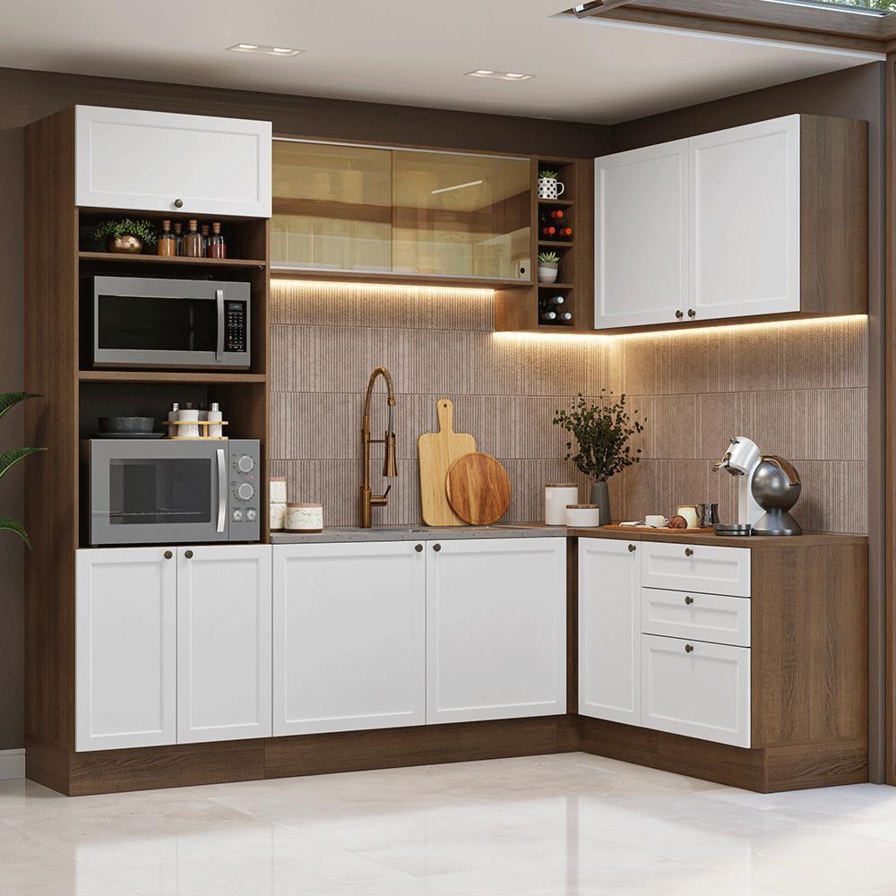 Armário De Cozinha Completa De Canto 399 Cm Rustic-branco Vik Madesa 02 Rustic-branco - 1
