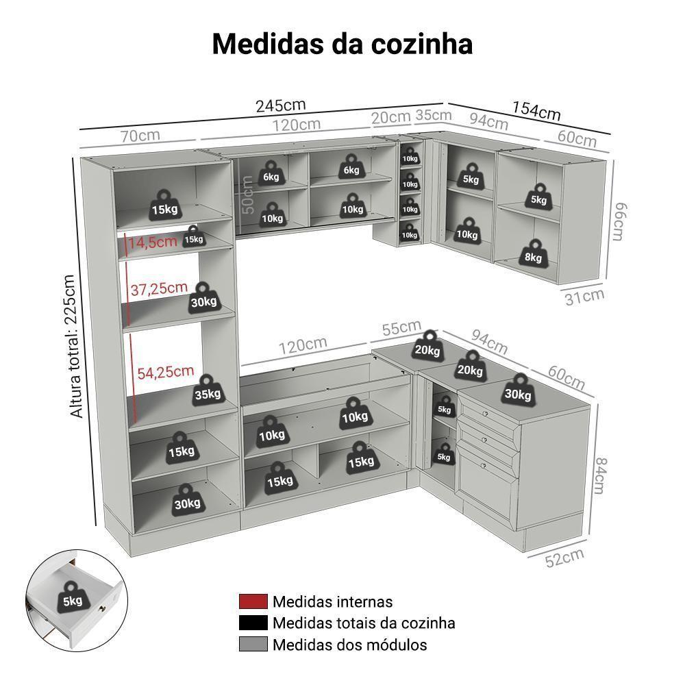 Armário De Cozinha Completa De Canto 399 Cm Rustic-branco Vik Madesa 02 Rustic-branco - 3