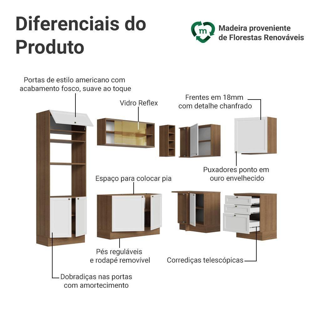 Armário De Cozinha Completa De Canto 399 Cm Rustic-branco Vik Madesa 02 Rustic-branco - 4