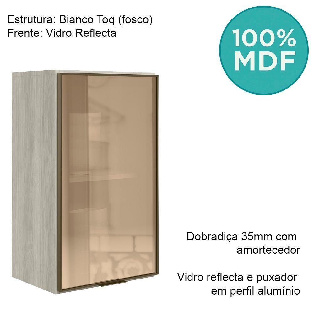 Armario Aereo 1 Porta Vidro Mdf 40 Cm Kali 1220261 Bianco Toq Nicioli Bianco Toq - 4