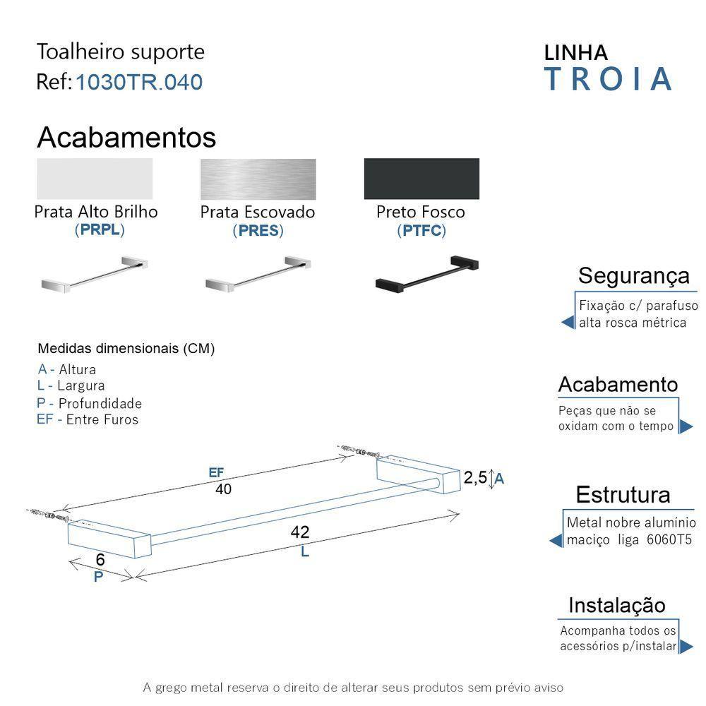 Toalheiro Duplo Para Banheiro Alto Brilho Troia Grego Metal 40cm - 4