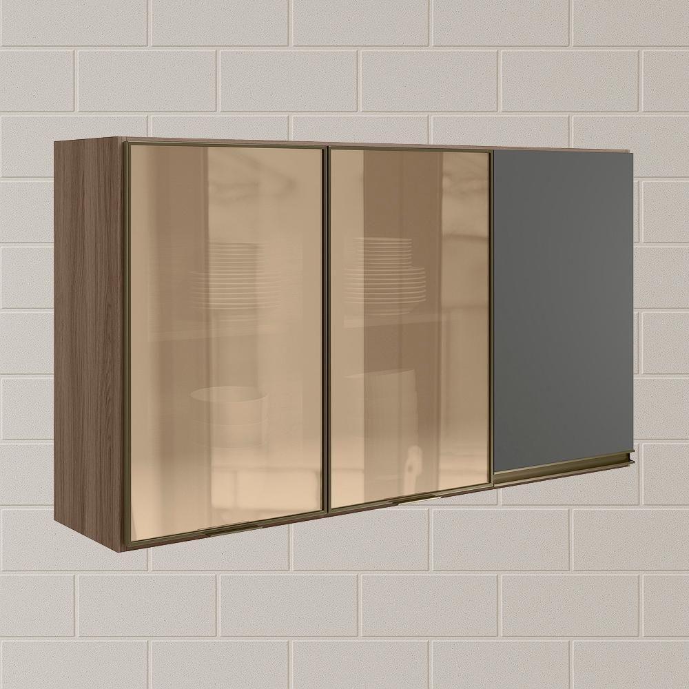 Armario Aereo 3p Vid Mdf 120cm Kali 1219764 Carvalho Toq Chumbo Nicioli Carvalho Toq Chumbo - 2