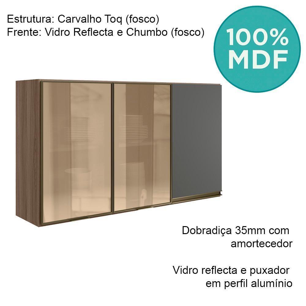 Armario Aereo 3p Vid Mdf 120cm Kali 1219764 Carvalho Toq Chumbo Nicioli Carvalho Toq Chumbo - 4