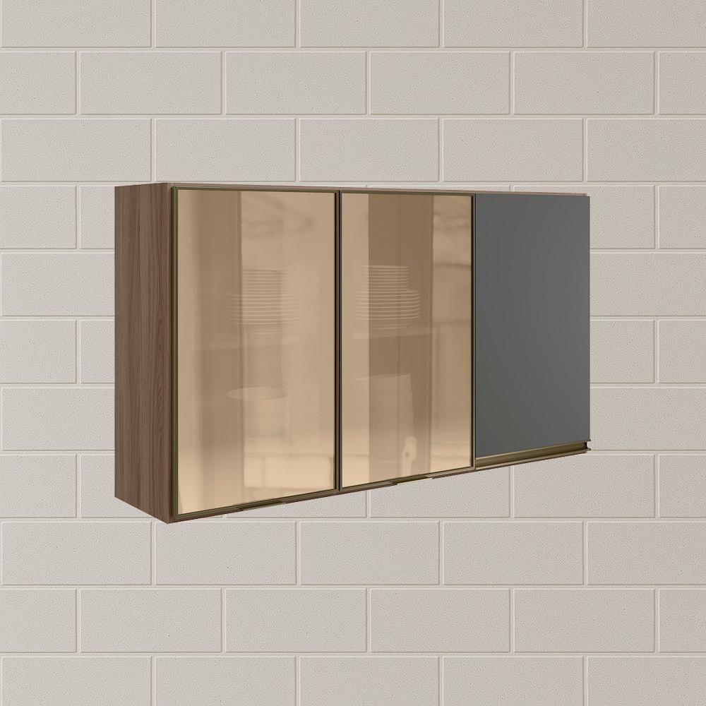 Armario Aereo 3p Vid Mdf 120cm Kali 1219764 Carvalho Toq Chumbo Nicioli Carvalho Toq Chumbo - 6