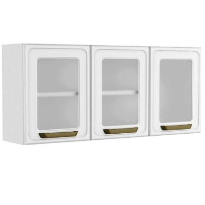 Armário Aéreo P- Cozinha Bella C- 3 Portas C- Vidro 120cm Branco - Bertolini