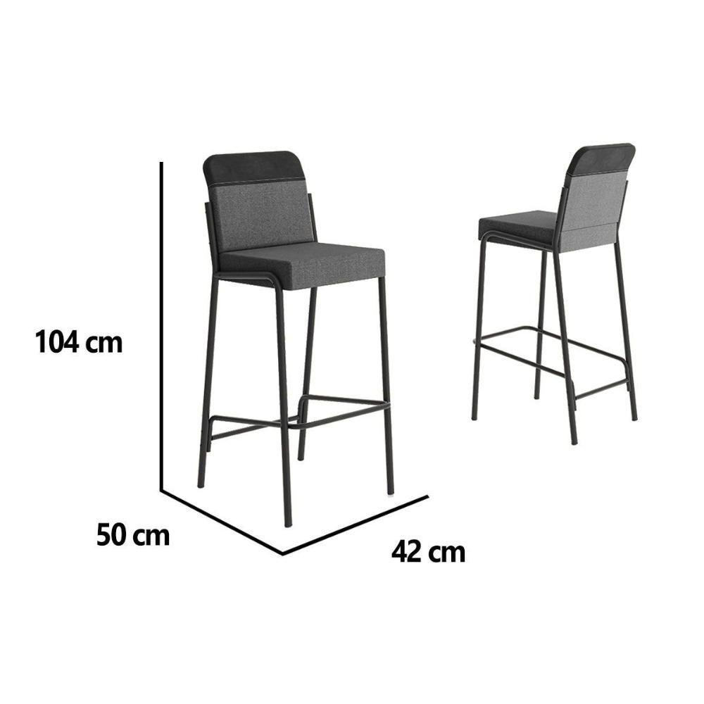 Banqueta Sala De Jantar Duo 1753 Kit 2 Un Preto-linho Grafite-courano Preto - Carraro - 3