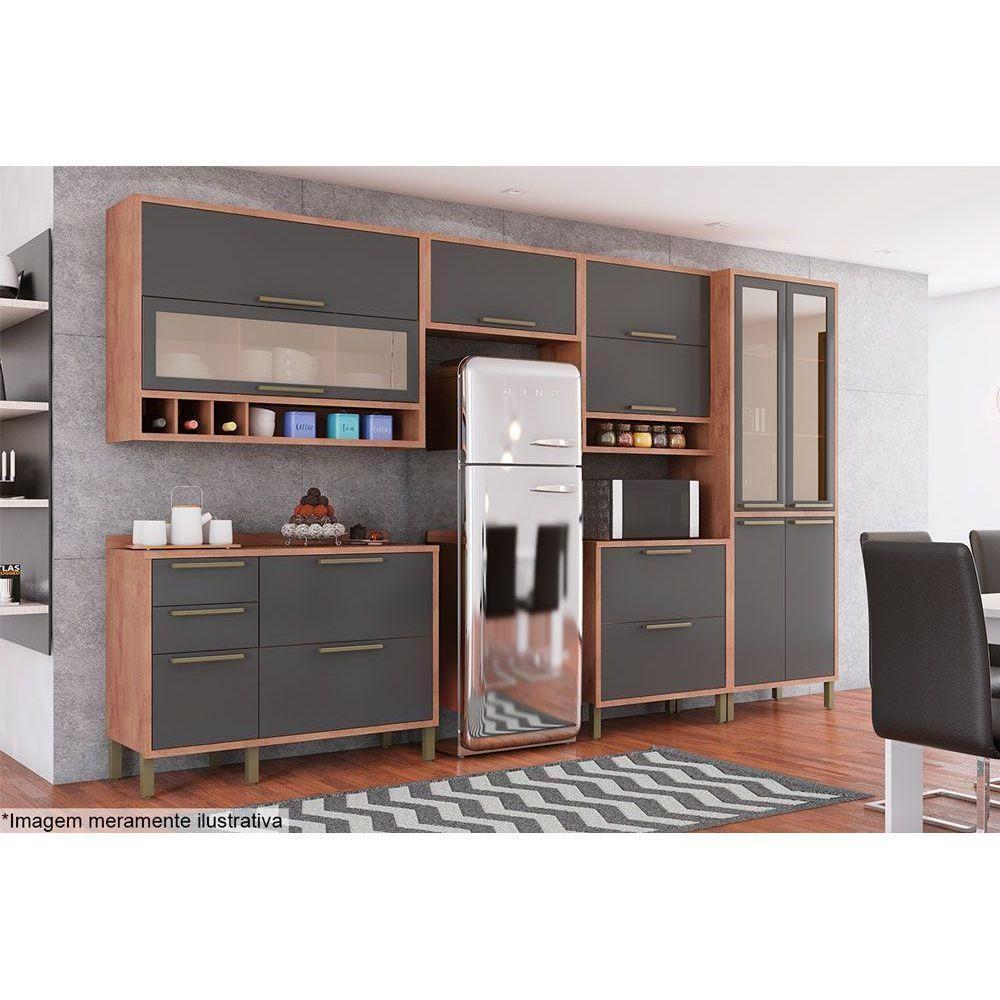 Armário Aéreo P- Cozinha Syrah Geladeira C- 1 Porta Basculante 80cm Amendoa-grafite - Ronipa - 5