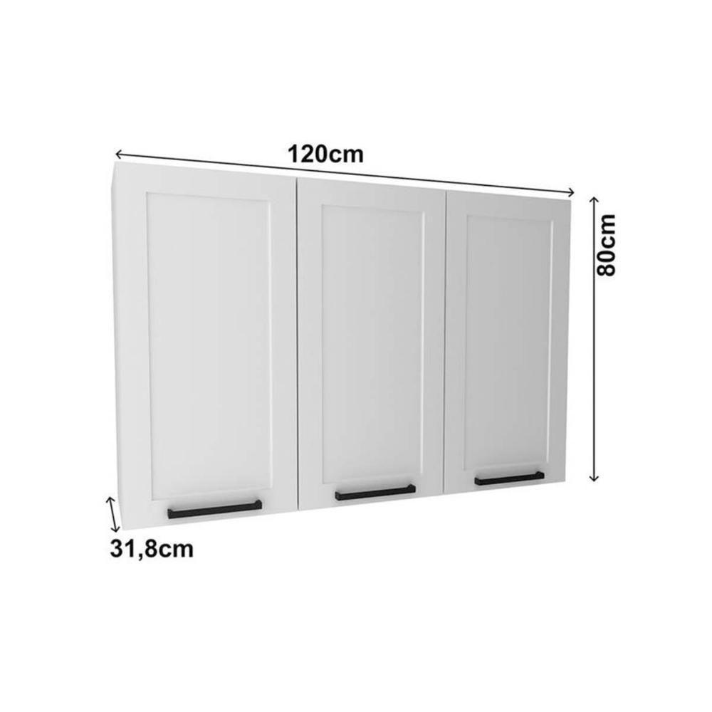Armário Aéreo P- Cozinha Cz-3310 C- 3 Portas 120cm Branco - Tecno Mobili - 3