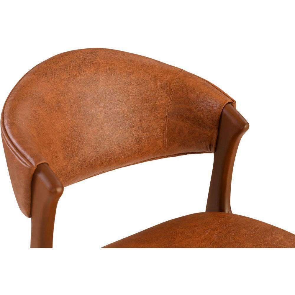 Banqueta Alta Pietra Madeira Maciça Castanho Estofado Corino Marrom Mescla Encosto Curvo Moderno - 2