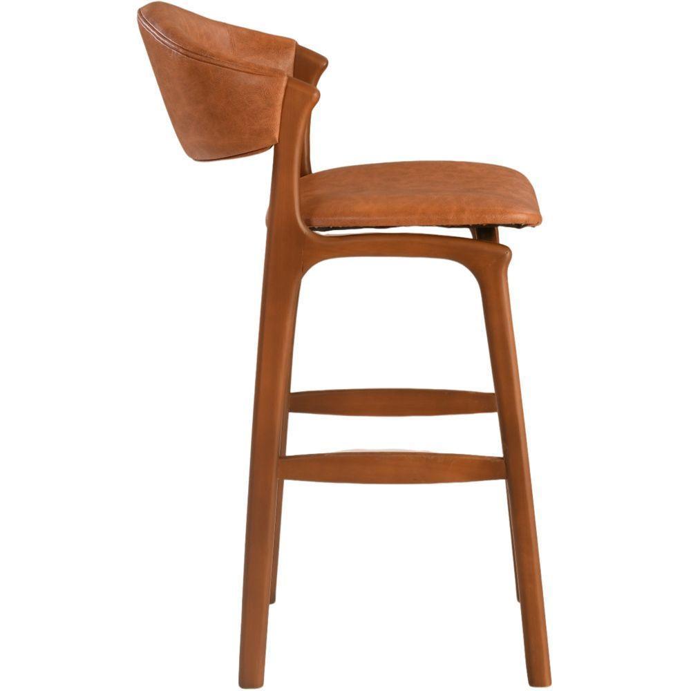 Banqueta Alta Pietra Madeira Maciça Castanho Estofado Corino Marrom Mescla Encosto Curvo Moderno - 6