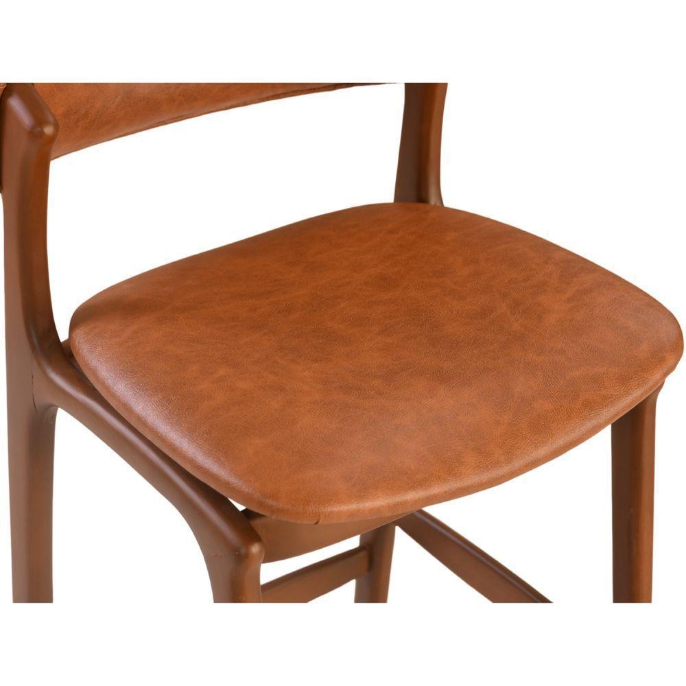 Banqueta Alta Pietra Madeira Maciça Castanho Estofado Corino Marrom Mescla Encosto Curvo Moderno - 9