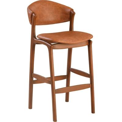 Banqueta Alta Pietra Madeira Maciça Castanho Estofado Corino Marrom Mescla Encosto Curvo Moderno