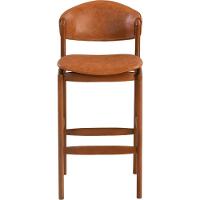 Banqueta Alta Pietra Madeira Maciça Castanho Estofado Corino Marrom Mescla Encosto Curvo Moderno - 5