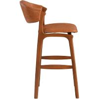 Banqueta Alta Pietra Madeira Maciça Castanho Estofado Corino Marrom Mescla Encosto Curvo Moderno - 6