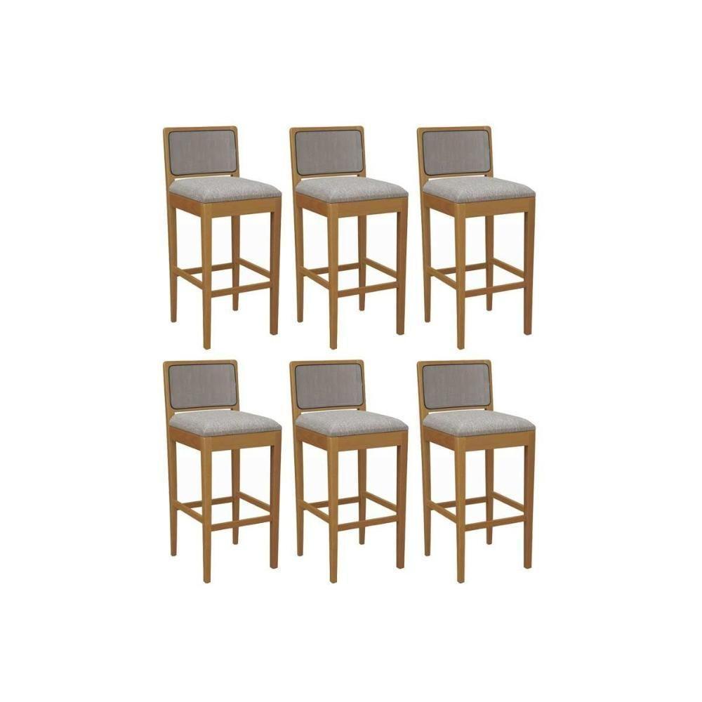 Banqueta Sala De Jantar Sara 1bmm005ca Premium Madeira Maciça Kit 6 Un Carvalho-linho Cinza-tela Grafite - Kappesberg - 1