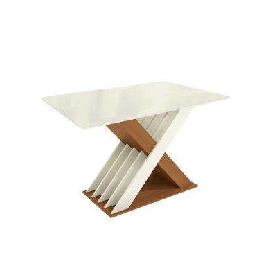 Base Mesa De Jantar Graviola C- Tampo Madeirado C- Vidro 120x80cm Canela-off White-vidro Off White - Kappesberg
