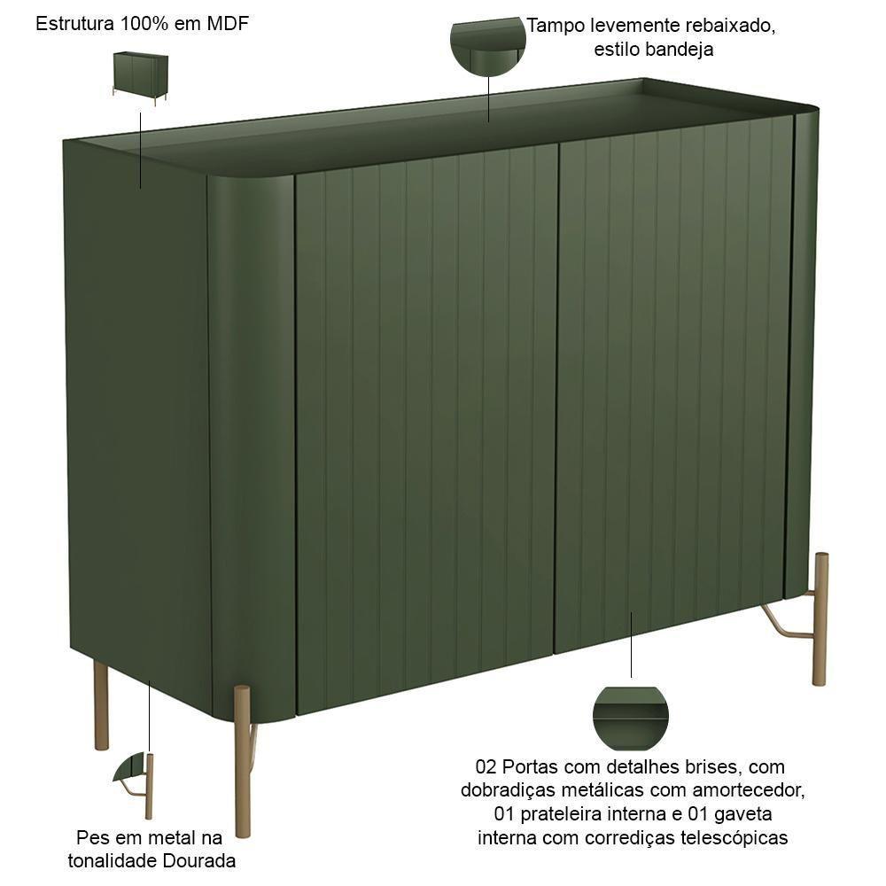 Buffet Sala De Jantar 2 Portas Brise 1 Gaveta Pés Industrial Dourado Naim I03 Musgo - Lyam - 2
