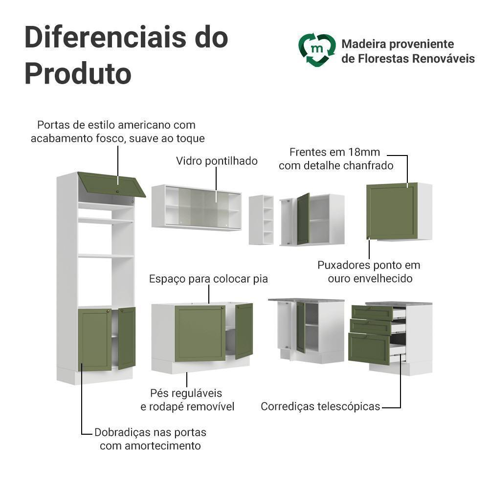 Armário De Cozinha Completa De Canto 399 Cm Branco-verde Vik Madesa 01 Branco-verde - 4