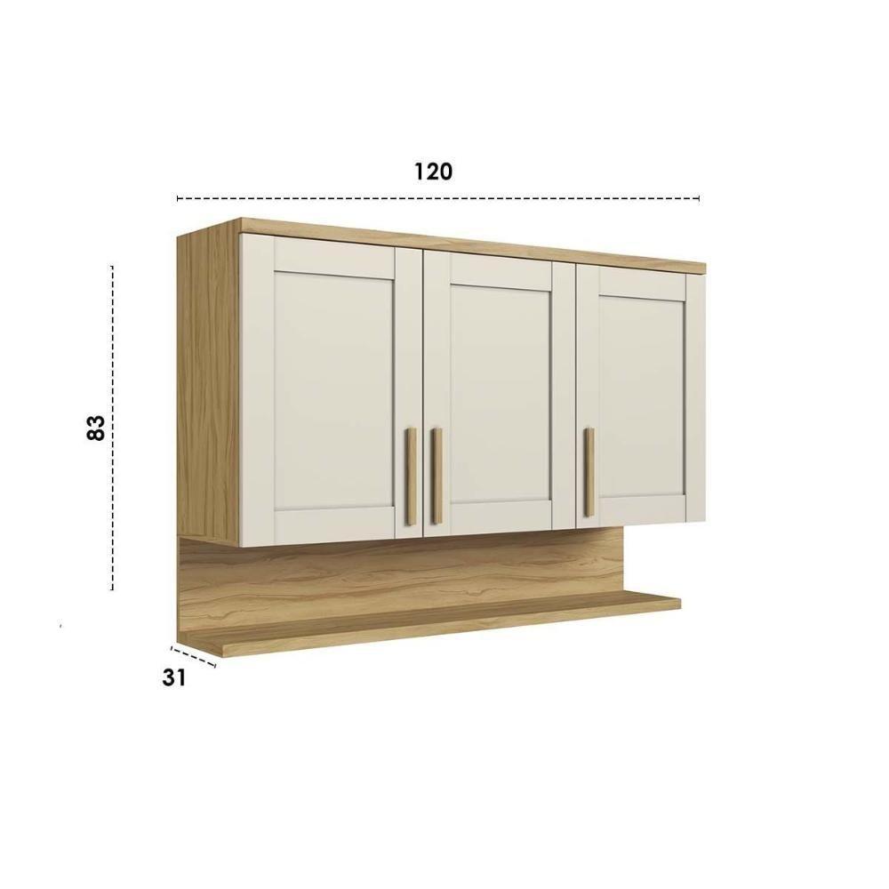 Armário Aéreo P- Cozinha Riesling C- 3 Portas E Prateleira 120cm Amendoa-off White - Ronipa - 2
