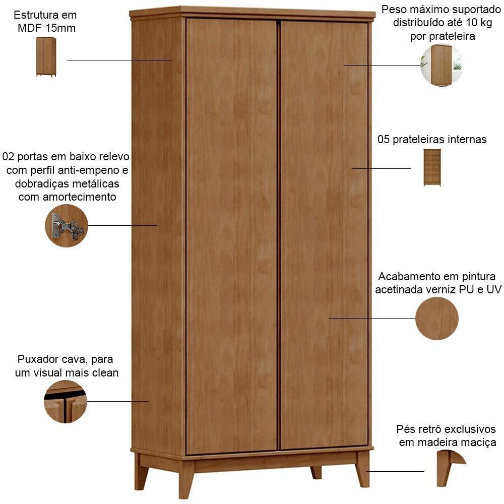 Armário Multiuso 2 Portas Pés Retrô Madeira Maciça Cintra F06 Freijó - Lyam Decor - 4