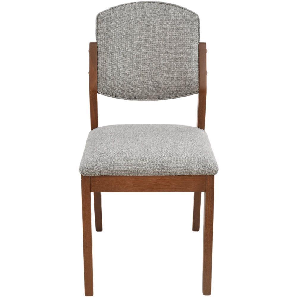 Cadeira Jantar Isadora Madeira Maciça Castanho Estofado Linho Cinza Claro - 4