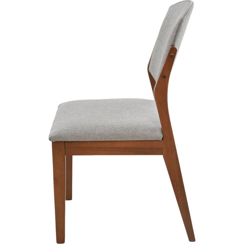 Cadeira Jantar Isadora Madeira Maciça Castanho Estofado Linho Cinza Claro - 5