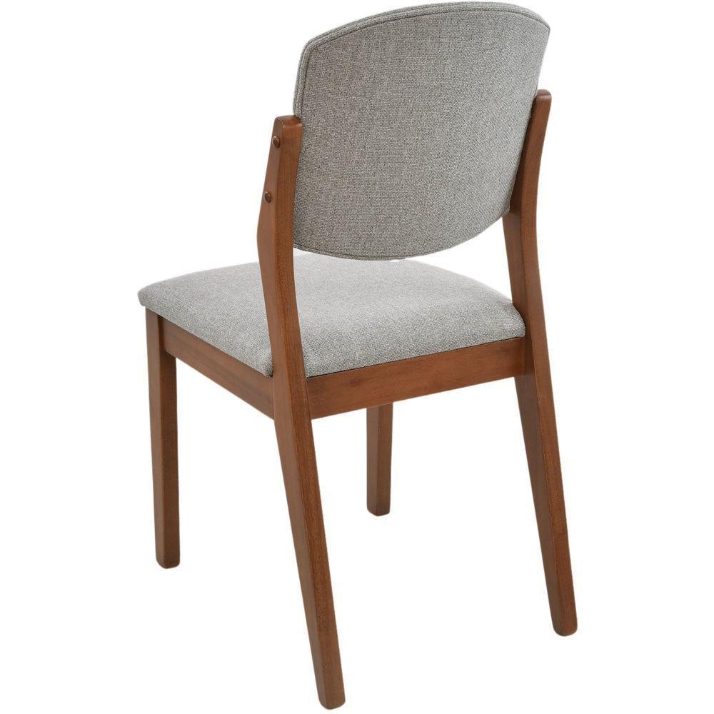 Cadeira Jantar Isadora Madeira Maciça Castanho Estofado Linho Cinza Claro - 6