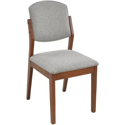 Cadeira Jantar Isadora Madeira Maciça Castanho Estofado Linho Cinza Claro