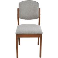 Cadeira Jantar Isadora Madeira Maciça Castanho Estofado Linho Cinza Claro
