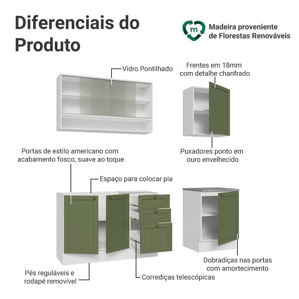 Armário De Cozinha Compacta 180 Cm Branco-verde Vik Madesa 03 Branco-verde - 4
