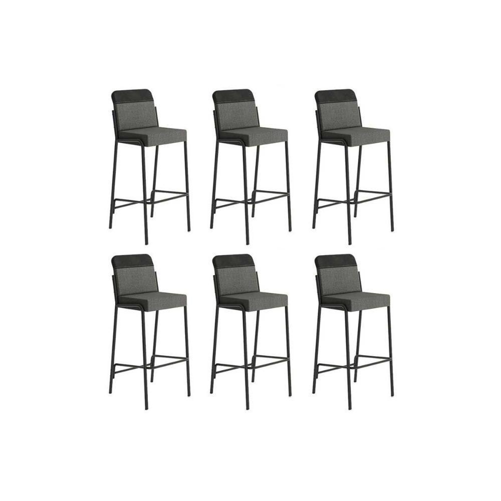 Banqueta De Cozinha Duo 1753 Kit 6 Un Preto-linho Grafite-courano Preto - Carraro - 1