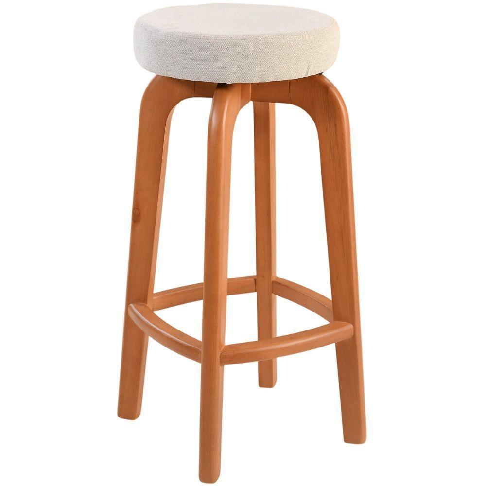 Banqueta Banco Alto Bar Em Madeira Maciça Amêndoa Assento Redondo Sued - 1