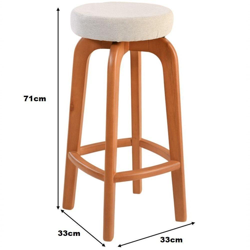Banqueta Banco Alto Bar Em Madeira Maciça Amêndoa Assento Redondo Sued - 2