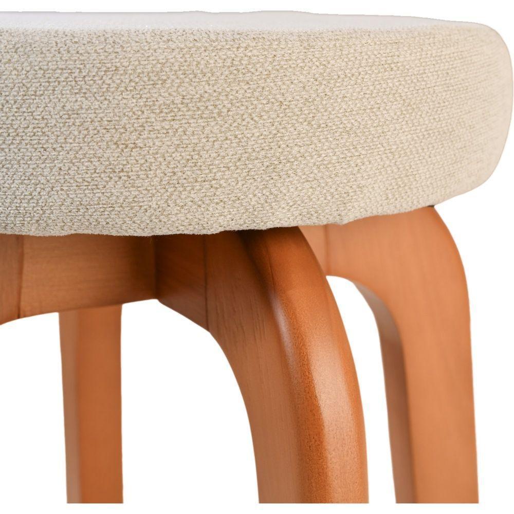 Banqueta Banco Alto Bar Em Madeira Maciça Amêndoa Assento Redondo Sued - 4