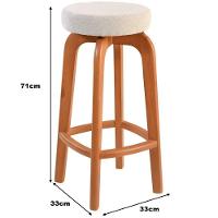 Banqueta Banco Alto Bar Em Madeira Maciça Amêndoa Assento Redondo Sued - 2