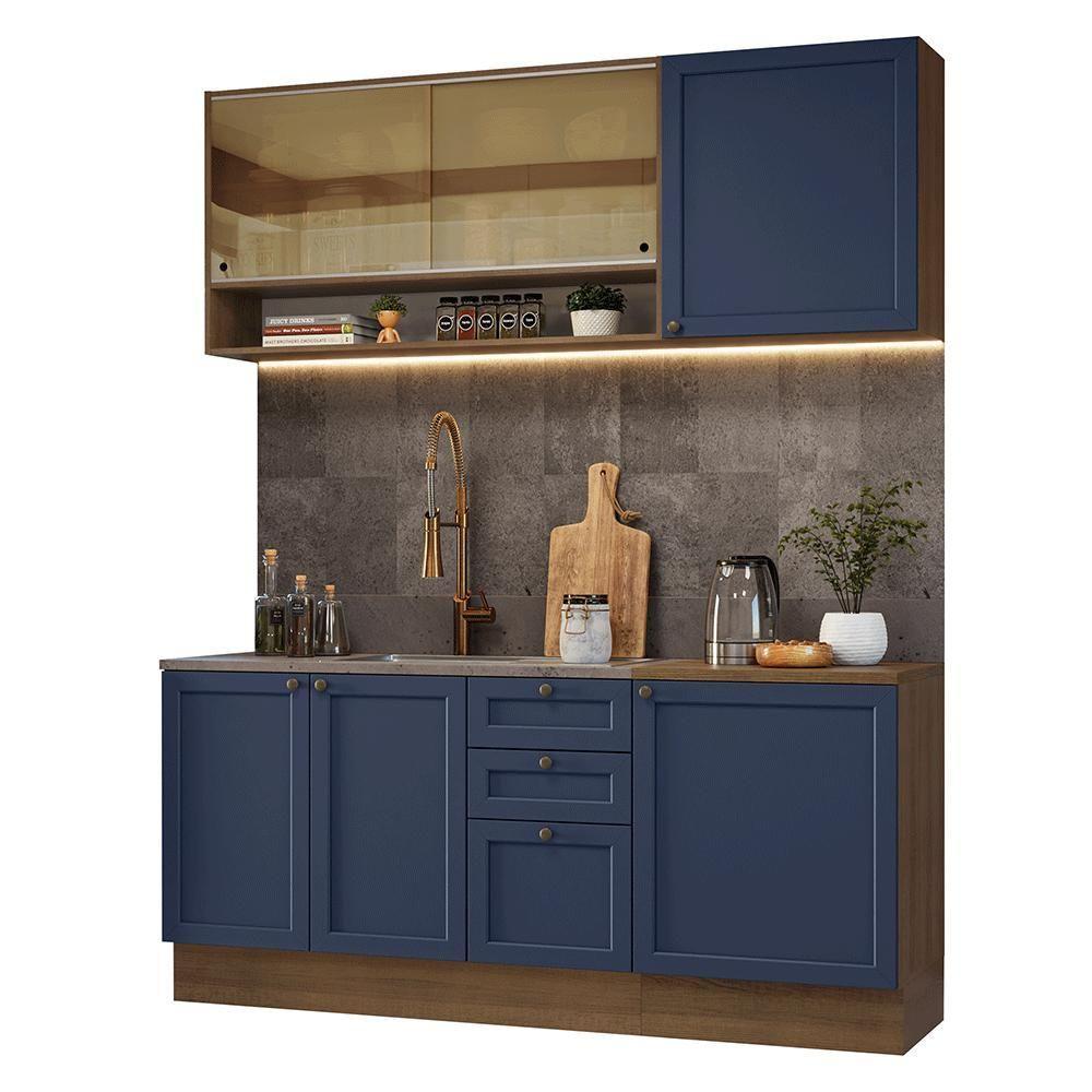 Armário De Cozinha Compacta 180 Cm Rustic-azul Vik Madesa 04 Rustic-azul - 2