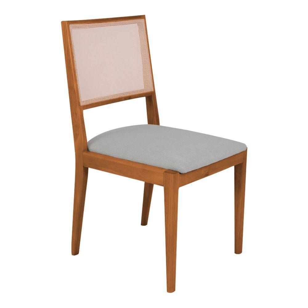 Cadeira De Jantar Estofada Suellen Cerejeira Linho Cinza Prata - 5