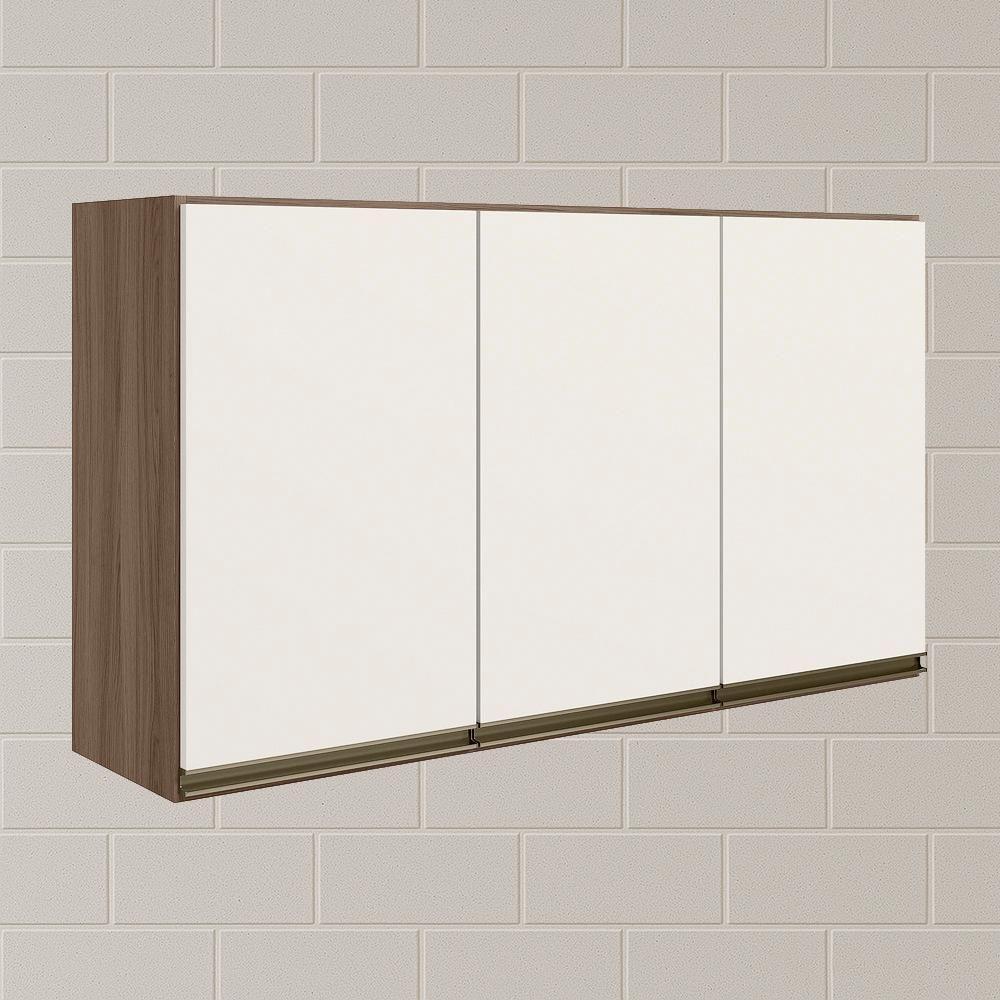 Armario Aereo 3 Portas Mdf 120 Cm Kali 12197 Carvalho Toq Off White Cetim Nicioli Carvalho Toq Off White Cetim - 2