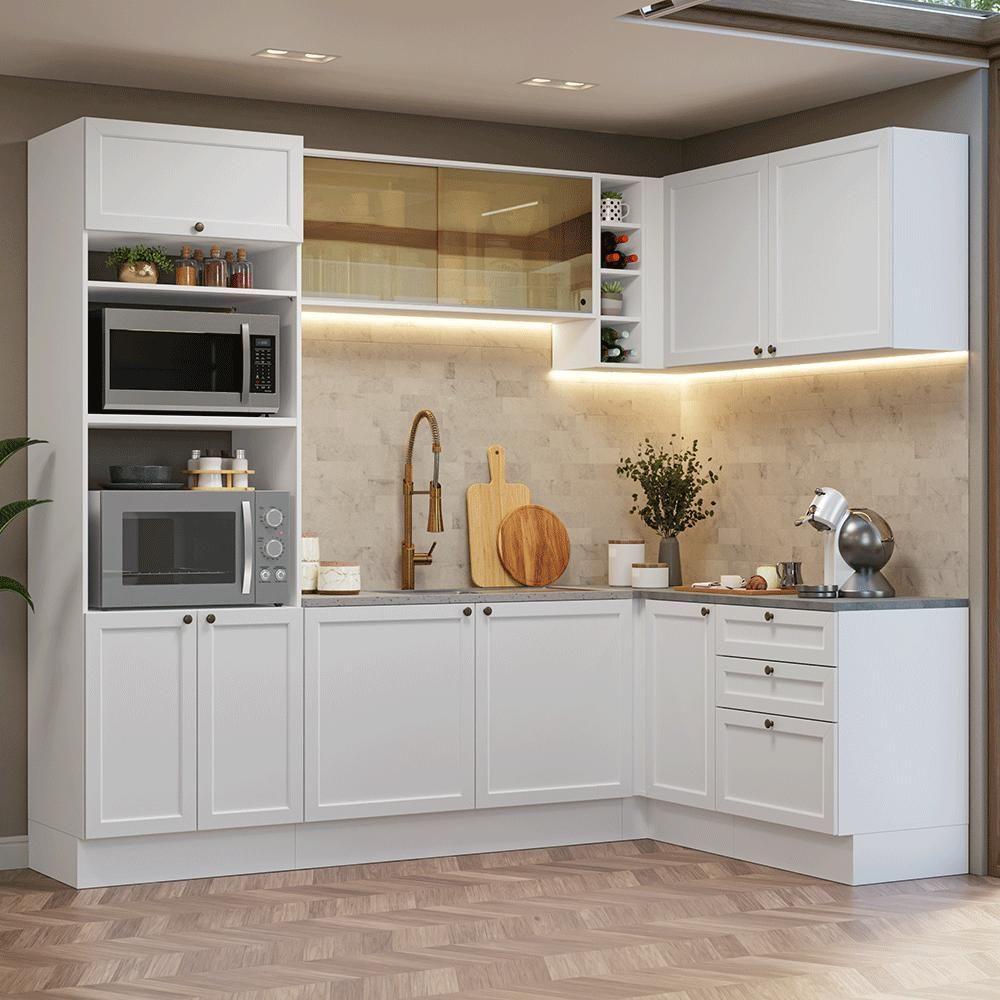 Armário De Cozinha Completa De Canto 399 Cm Branco Vik Madesa 02 Branco - 1