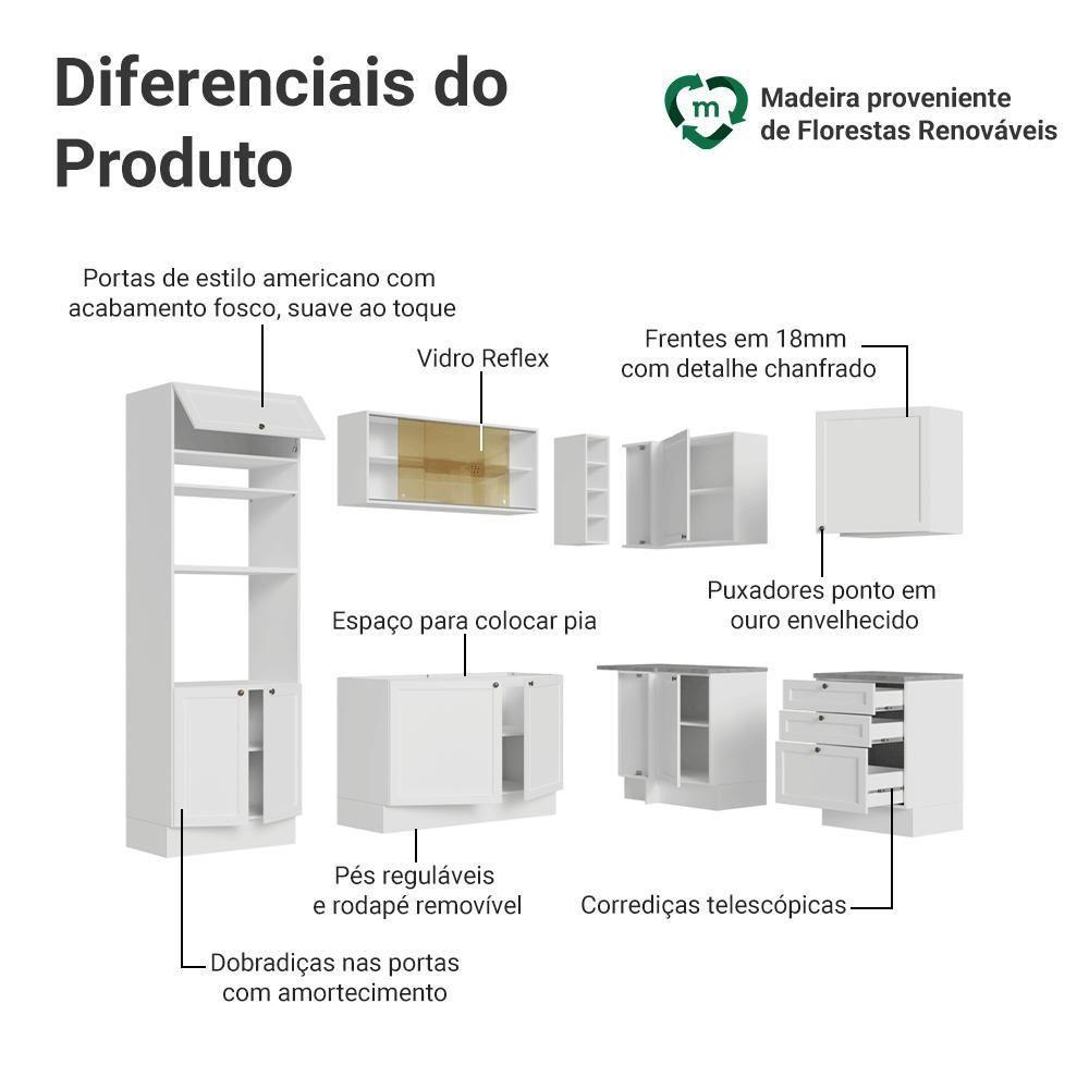 Armário De Cozinha Completa De Canto 399 Cm Branco Vik Madesa 02 Branco - 4
