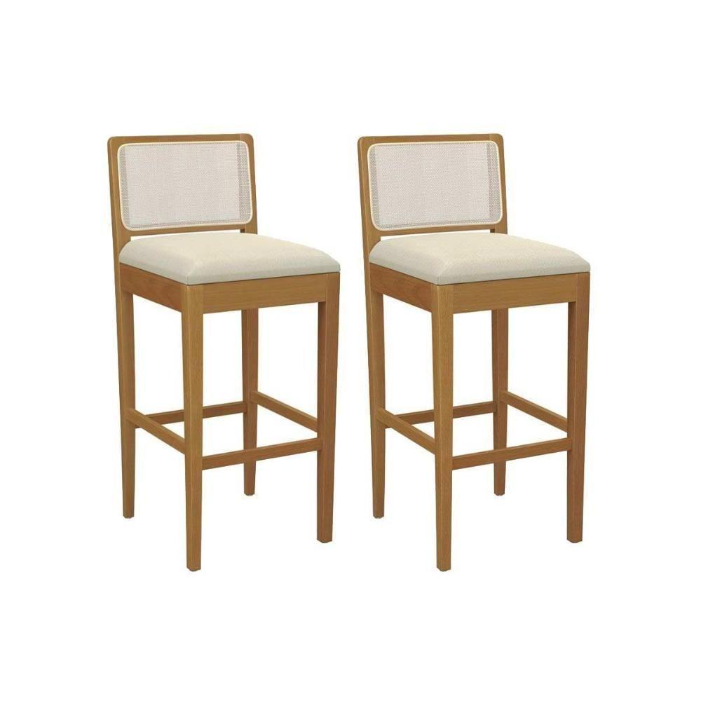 Banqueta Sala De Jantar Sara 1bmm005ca Premium Madeira Maciça Kit 2 Un Carvalho-linho Bege Argila-tela Bege - Kappesberg - 1