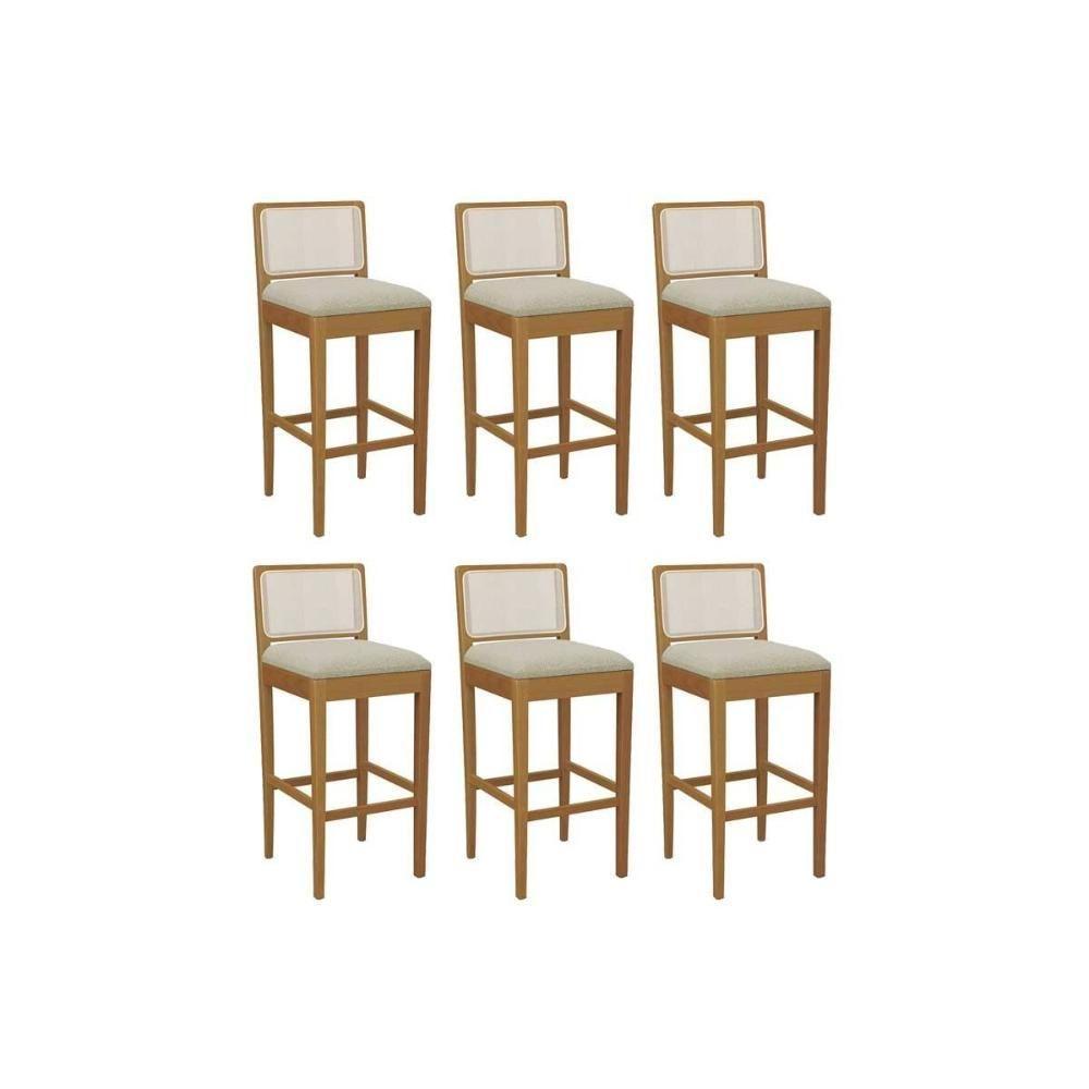 Banqueta Sala De Jantar Sara 1bmm005ca Premium Madeira Maciça Kit 6 Un Carvalho-boucle Bege-tela Bege - Kappesberg - 1