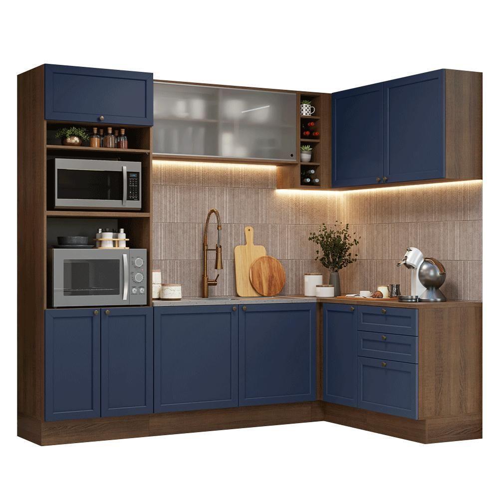 Armário De Cozinha Completa De Canto 399 Cm Rustic-azul Vik Madesa 01 Rustic-azul - 2