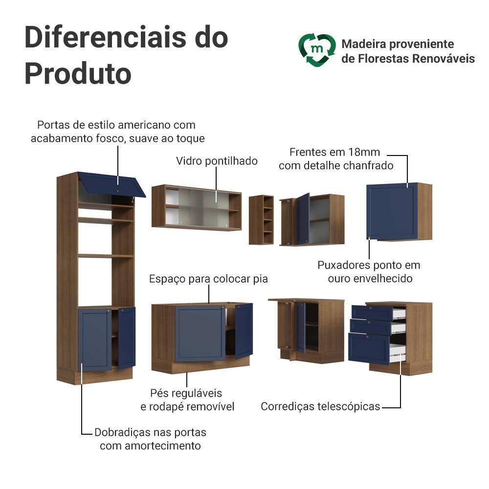 Armário De Cozinha Completa De Canto 399 Cm Rustic-azul Vik Madesa 01 Rustic-azul - 4