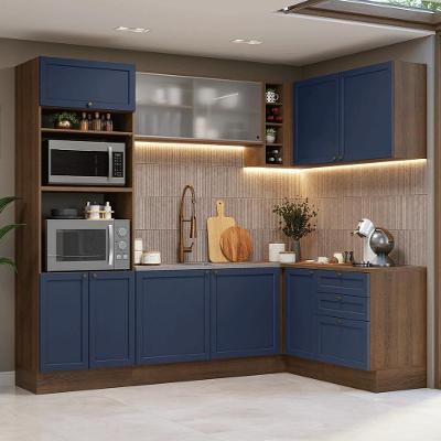 Armário De Cozinha Completa De Canto 399 Cm Rustic-azul Vik Madesa 01 Rustic-azul