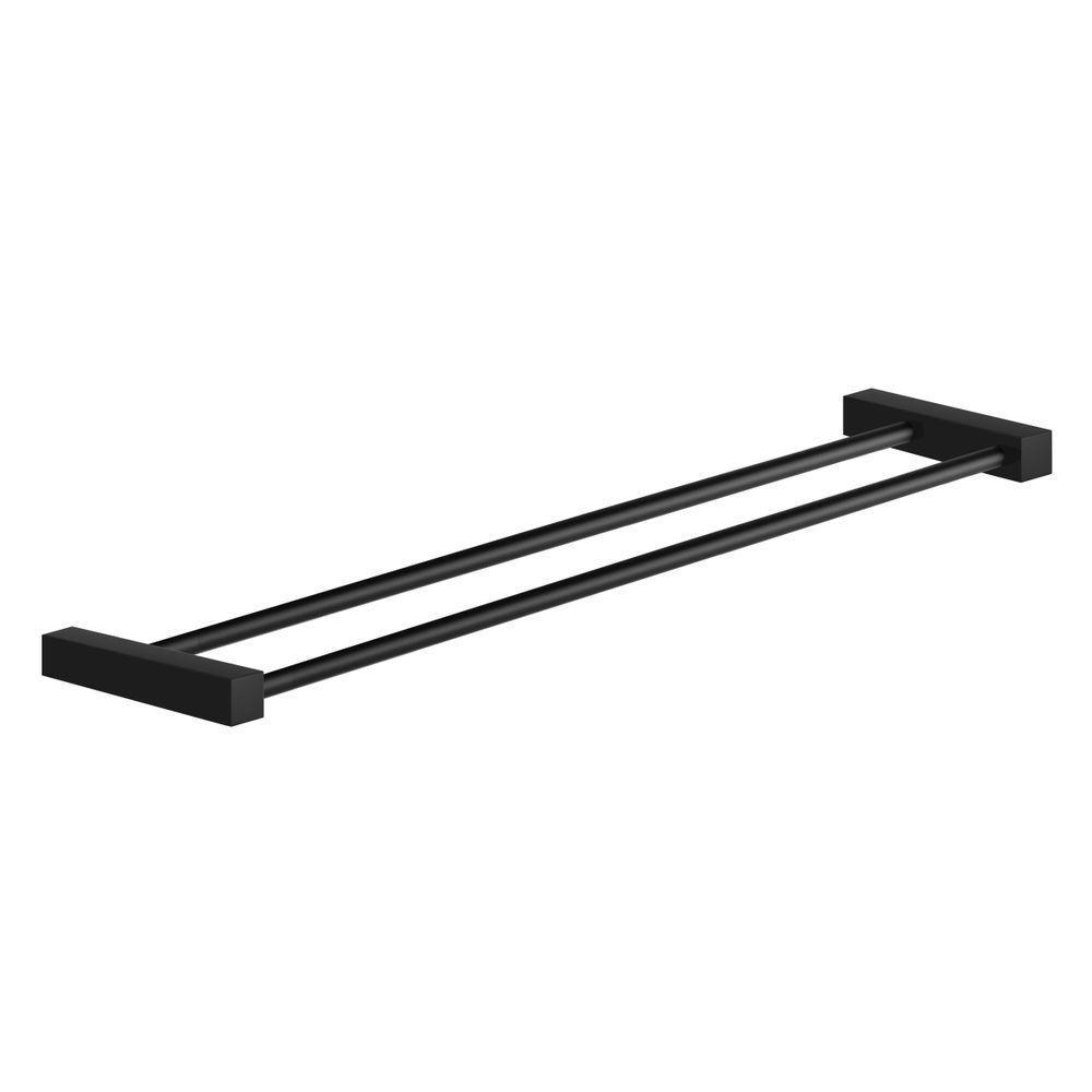 Porta Toalha Toalheiro Duplo Para Banheiro Preto Fosco Troia Grego Metal 50cm - 1