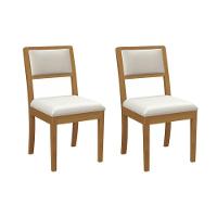 Cadeira Sala De Jantar Alice 2cmm006ca Premium Madeira Maciça Kit 2 Un Carvalho-linho Bege Caqui - Kappesberg - 1